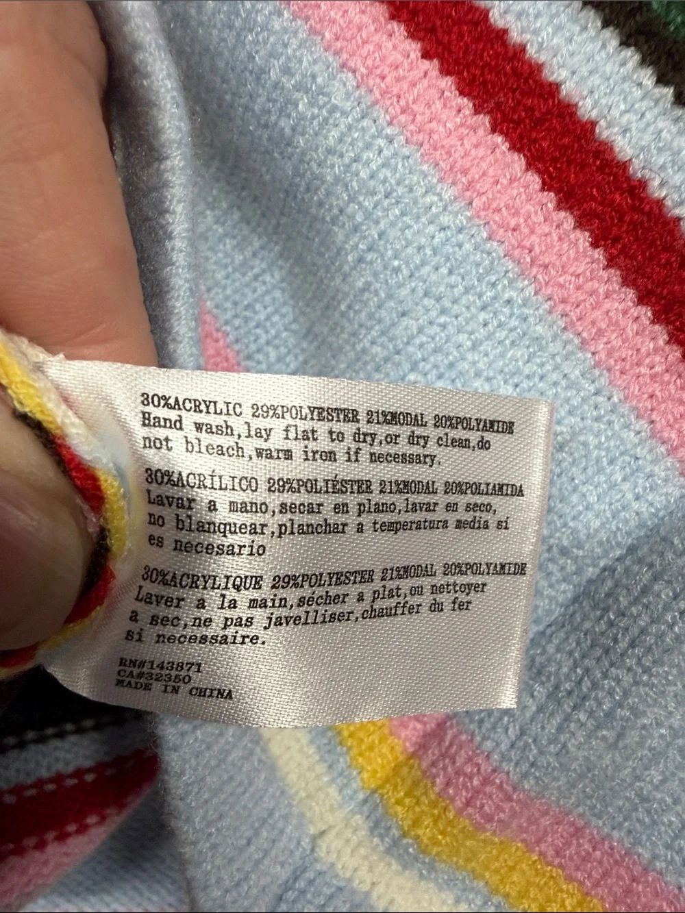 Frankie's Bikinis Striped V-Neck Sweater in Light Blue, Red & Green - Picture 5 of 5